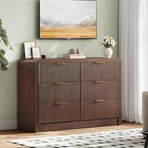 Image of Decofy Fluted 6 Drawers Dresser, 47.2'' Wide Chest of Drawers for Bedroom