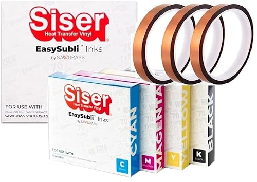 Sawgrass Easysubli Sublimation Inks For Sg500 / Sg1000 Printer. Full Set Of 4 Easy Subli Ink Cartridges (Cmyk) Bundle With 3 Rolls Sublimax Brand Heat Tape- For Siser Easysubli Users. #TOP5