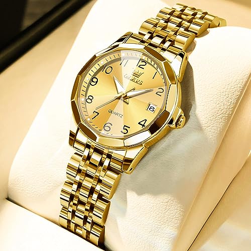 Image of OLEVS Womens Watch Fashion Dress Diamond Female Watches for Ladies Analog Quartz Stainless Steel Waterproof Luminous Day Date Two Tone Wristwatch