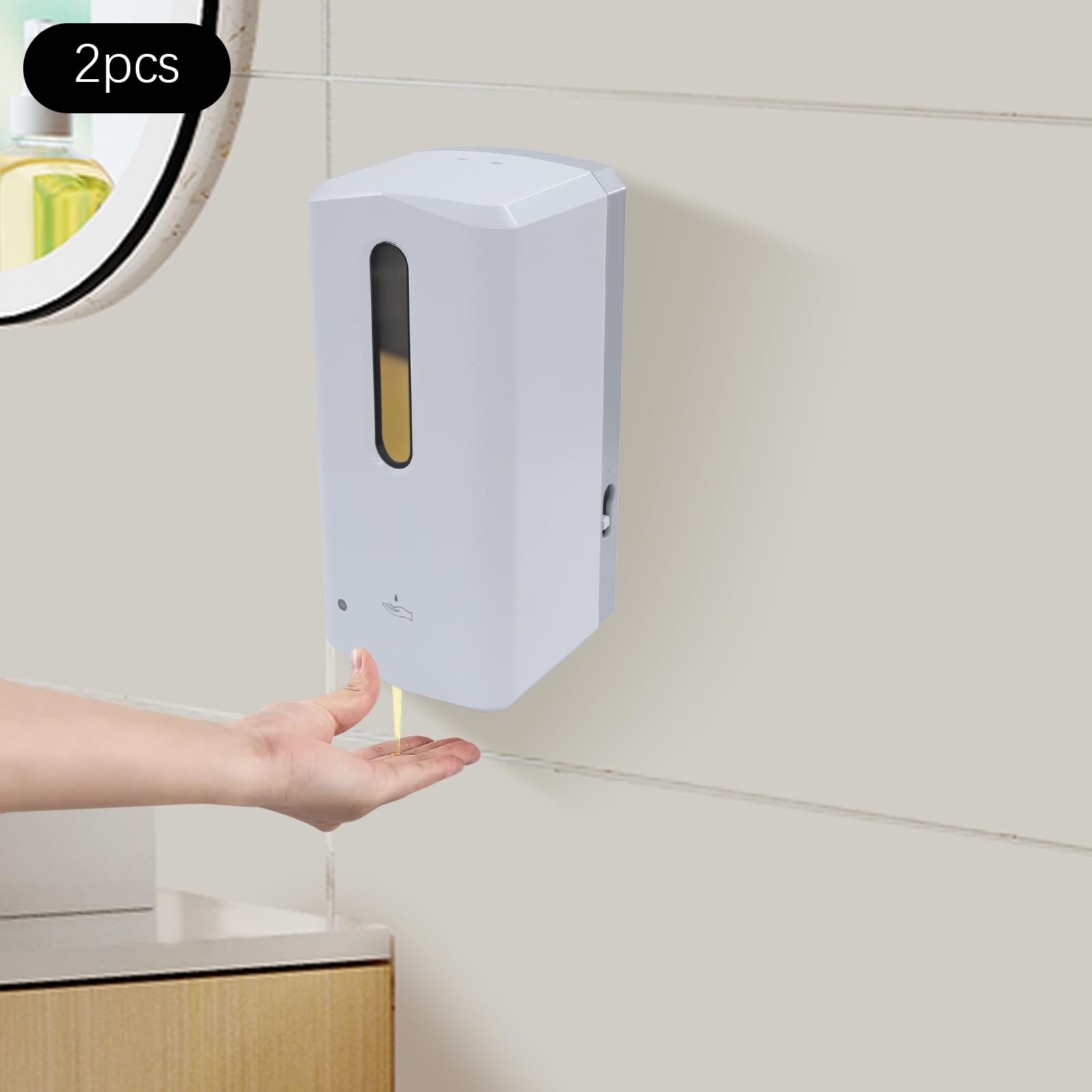 2 dispensadores de jabón automáticos con sensor de infrarrojos, depósito de 1000 ml, dispensador de desinfectante sin contacto, dispensador de jabón montado en la pared, juego para hoteles