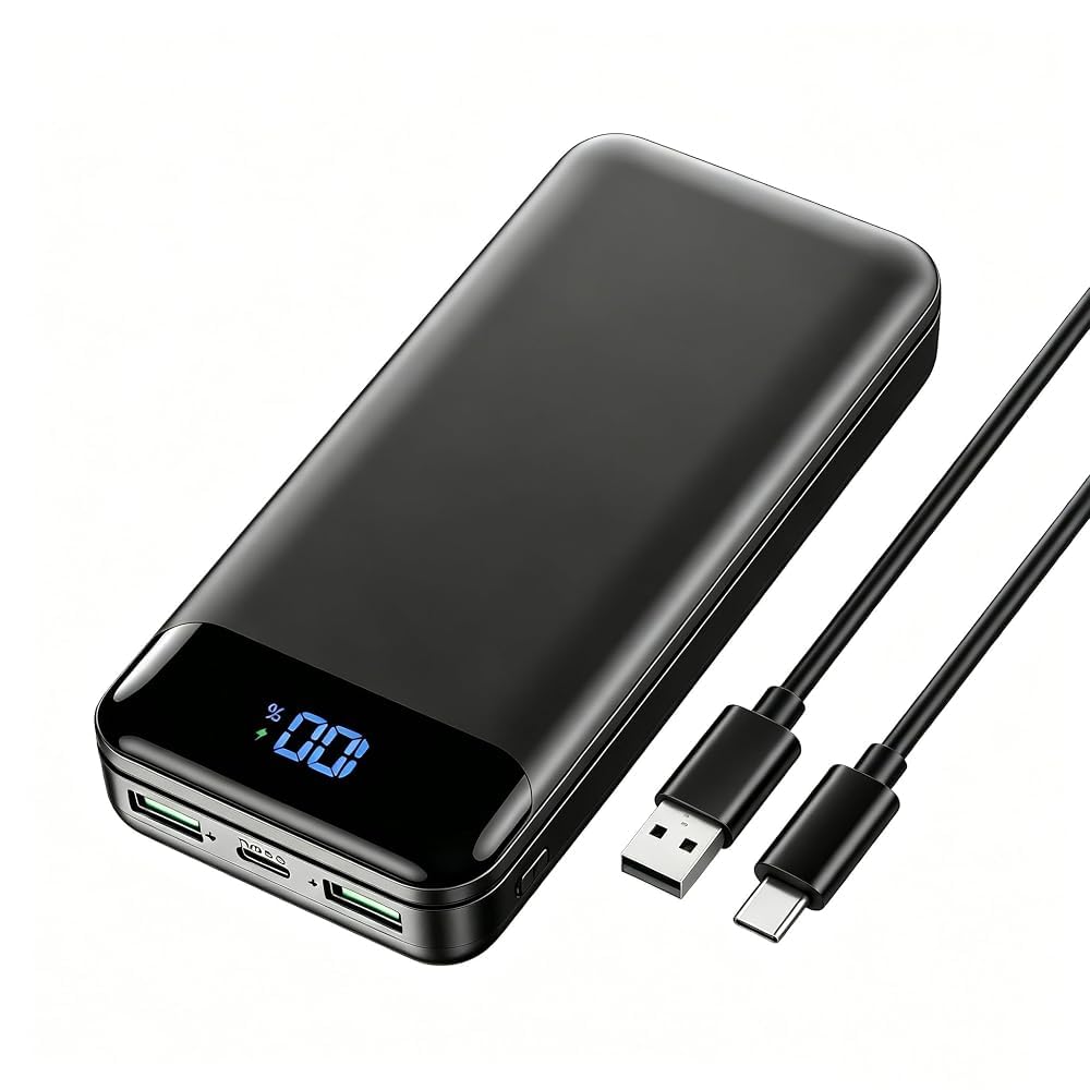 Enerwow Power Bank 27000 mAh, 22.5W Powerbank, USB C Externer Akkupack mit LCD Display, Tragbares Ladegerät für iPhone 17/16/15/14/13/12, iPad, Samsung & Mehr（P300/Schwarz）