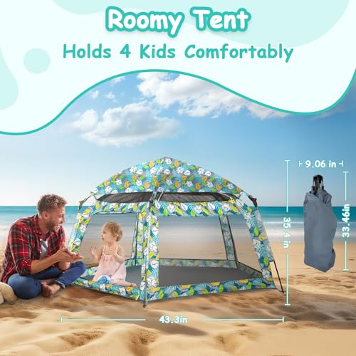 Funsland Kojec dla niemowląt, składany, 8S Pop Up dla dzieci, kojec dla dzieci z siatką wentylacyjną i daszkiem przeciwsłonecznym, dla 3-4 osób, przenośny kojec do użytku wewnątrz i na zewnątrz, na