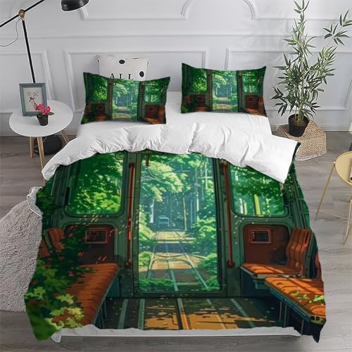 Housse de couette imprimé 3D forêt en microfibre douce avec zip solide