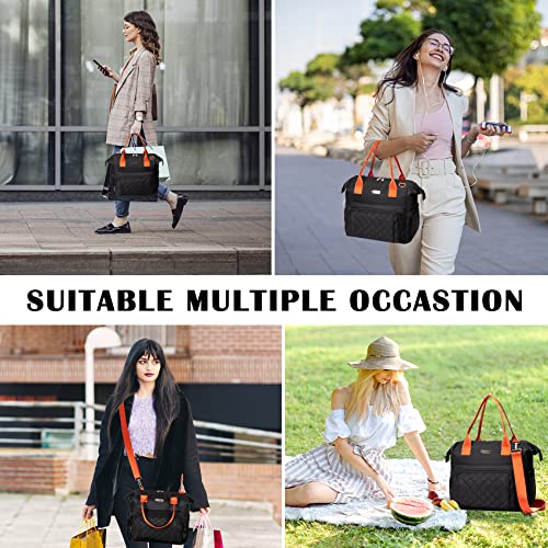 Honymum Lunch Bag Women,16L Insulated Lunch Box Tote Bag For Work,Leak Proof Lunch Cooler Bag With Bottle Holder&Adjustable Shoulder Strap,Lunchbag,Adult Lunchbox For Picnic,Beach,Black #TOP6