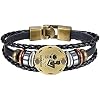 Mens Womens Punk Multi-Layer 12 Zodiac Signs Constellation Astrology Braided Leather Cuff Bracelet,Black
