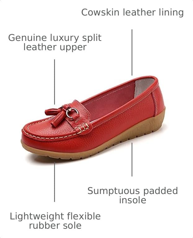 Image of Shoes Loafers for Women Classic Leather Loafers Casual Slip-On Boat Shoes ComfortWalking Moccasins Soft Sole Shoes