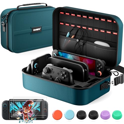 Image of COOWPS Switch 2 Case Bundle for Nintendo Switch 2, with 2-Pack Screen Protector, 6Pcs Thumb Grips, 20 Game Card Slots, Portable Travel Full Protection All In One Storage Case for Switch 2 Accessories