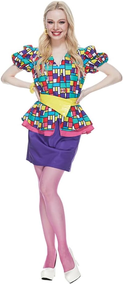 FantastCostumes Women Retro 80s Costume Colorful Neon Fashionista Full Set with Accessories