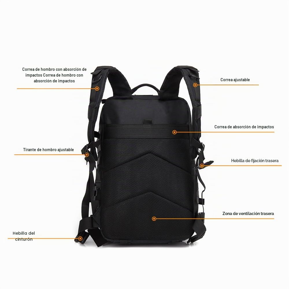 Mochila Táctica Impermeable 45L Gran Capacidad Nylon 600D Múltiples Bolsillos para Senderismo Acampada, Montañismo, Caza, Aire Libre Ciclismo y más