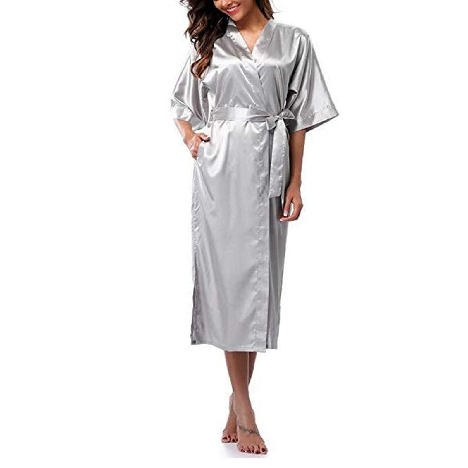 YAOMEI Dames ochtendjas kimono badjas satijn pioenroos badjas bruids bruidsmeisje nachtkleding pyjama nachthemd, Wit, One Size
