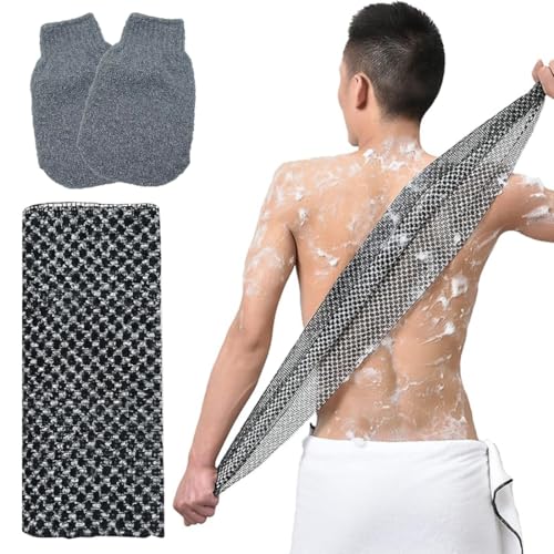 FENQURO 3 Pezzi Giapponese Asciugamano Esfolianti Set, spazzola schiena doccia, spazzola doccia schiena, fascia per schiena, Spazzola Esfoliante per Uomini e Donne, Scrubber per il corpo