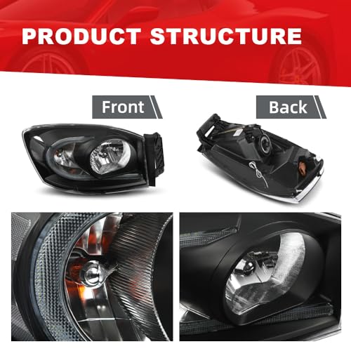 MOTUX LED Light Bar Black Housing Headlights Assembly Compatible with Dodge Ram 1500 2006-2008, Fit Dodge Ram 2500 3500 2006-2009 Front Headlamp Clear Lens Clear Reflector by MOTUX - Used condition - Image 6