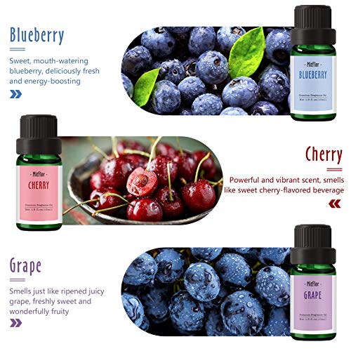 Fragrance Oil, Mitflor Premium Fruit Essential Oils Set, Fruity Scents For Soap & Candle Making, Summer Diffuser Oils, Refreshing & Long-Lasting, Peach, Cherry, Watermelon, Blueberry, Grape, Melon #TOP5