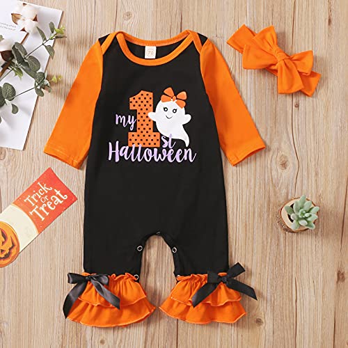 Newborn Baby Boy Halloween Outfit First Halloween Hooded Jumpsuit One-Piece Romper For Infant Striped Pumpkin Clothes (Ghost, 12-18 Months) #TOP1