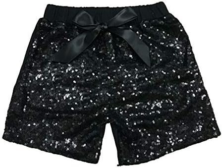 Digirlsor Baby Girls Sequin Shorts Toddler Kids Bowknot Cotton Short Pants Sparkles on Front, Black Sequin, 3T / 4T