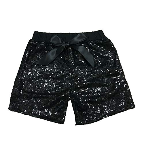 Digirlsor Baby Girls Sequin Shorts Toddler Kids Bowknot Cotton Short Pants Sparkles On Front, Black Sequin, 3T / 4T #TOP18
