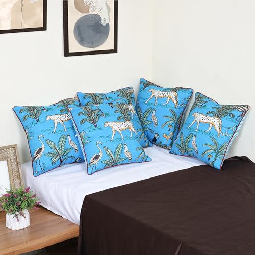 Image of Square Cushion Covers 16x16 inch Pack of 5 Decorative Throw Pillow Covers Printed Forest Theme for Home Decoration