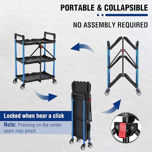 WORKPRO 3-Tier Foldable Service Cart for Garage, Warehouse, Home, Restaurant, and Office (No Assembly Required)