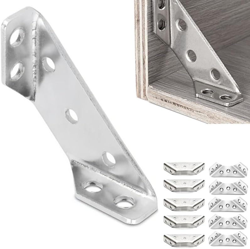 Conector universal de esquina de muebles de acero inoxidable, soporte de esquina triangular multifunción de metal resistente para marco de madera,