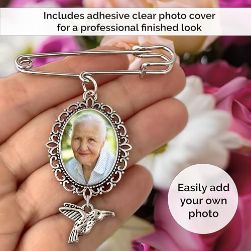Wedding Boutonniere Oval Bouquet Charm Pin Hummingbird Photo Charm Mother of the Bride Groom with Photo Resizing Software2