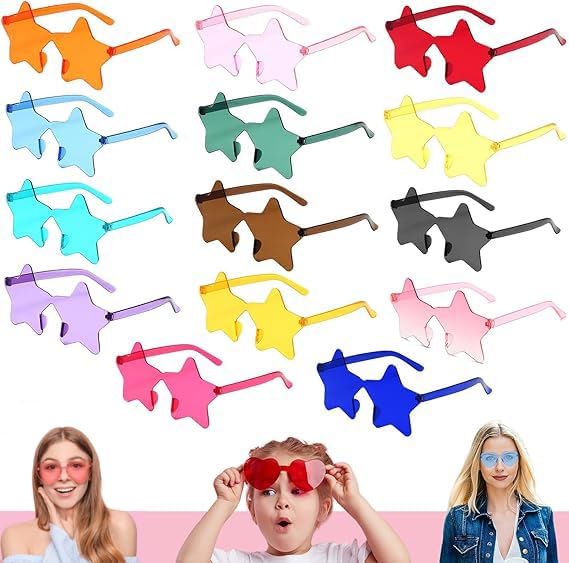 14Pairs Party Glasses for Kids Adults, Novelty Party Glasses Frame Funny Eyeglasses, Retro Rimless Transparent Candy Colour Glasses for Birthday Graduation Party Supplies, Beach, Pool Party Favors