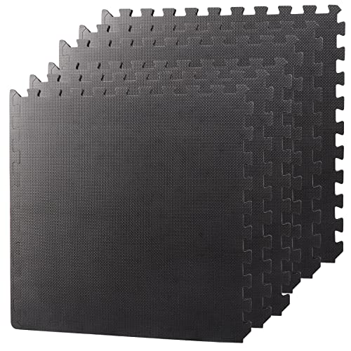 Homgarden Puzzle Exercise Mat 1/2’’ Eva Interlocking Foam Floor Mats For Exercise Equipment Home Gym Workout Mat(6 Tiles) Black #TOP6