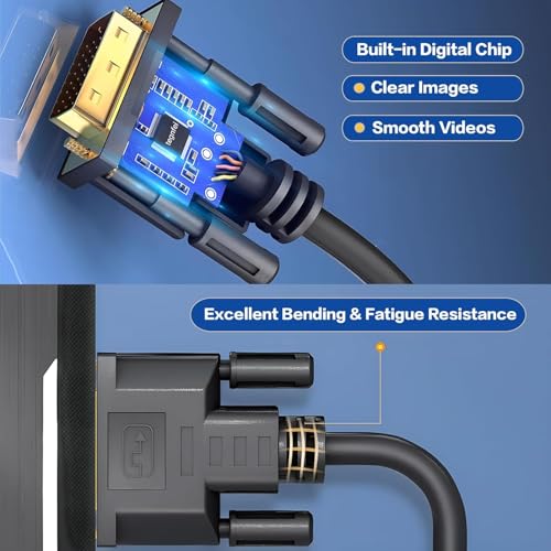 Image of ETZIN DVI to VGA Cable, Active DVI 24+1 to VGA Adapter Cable, DVI-D Male to VG-A Male Converter with Chip, Compatible with DV-I Desktop PC DVD to 15 Pin D-SUB VGA Monitor HDTV Projector EPL-1425CC