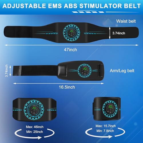 ABS Stimulator EMS Muscle Stimulator, 8 Modes & 20-Level Intensity Muscle Toner Stimulator, Toner Belt Abs Stimulator(3-in-1)