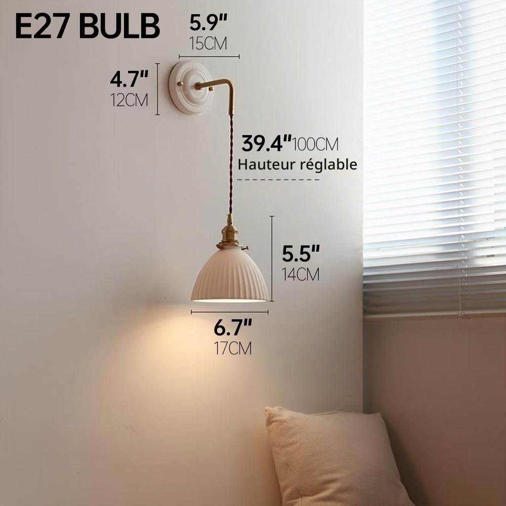 TRIVIDHA Applique Murale En Céramique Moderne Vintage Chambre À Coucher Suspendue Applique Murale En Céramique Blanche E27 Salle De Bain Vanité Appliques Murales Pour Salon Café Cuisine Salle À Manger