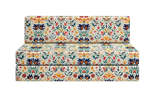 Image of Rosebell 2 Seater Foldable Sofa Cum Bed (4 x 6 Feet) with Washable Cover | Multicolor Printed | Ideal for Living Room, Office & Guest Room