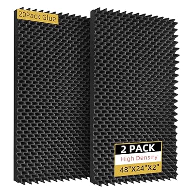 2 Pack Sound Proof Foam Panels | 48"×24"×2" Egg Crate Foam Pad | High Density Soundproof Wall Panels for Home Studio Noise & Thermal Insulation |With Adhesive Stickers 20PCS(Black)