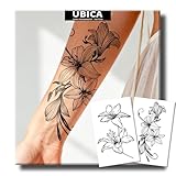 UBICA Semi Permanent Tattoo for Women, 2 Sheets Lily Flower Temporary Tattoos for Waist Half Sleeve Arm Shoulder, Lasts 7-15 Days Waterproof Realistic Pretty Floral Fake Tattoos, Gifts Packaging