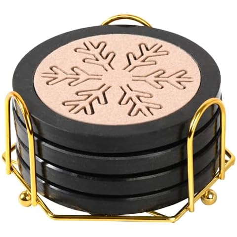 SIPARUI Marble Coasters for Drinks Set of 4,Funny Absorbent Drink Coasters with Holder for Desk,Replaceable and Washable Felt Marble Coasters Set are More Suitable for Housewarming and Party(Black) Cover