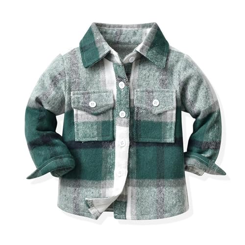 Boys Girls Flannel Plaid Shirt Jacket Long Sleeve Lapel Button Down Pocketed Shirts Regular Fit Casual Fall Winter Tops