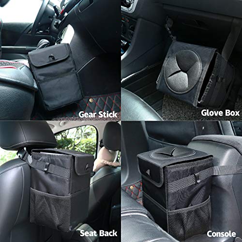 image for JUSTTOP 6L Waterproof Mini Car Trash Can with Lid and Storage Pockets,