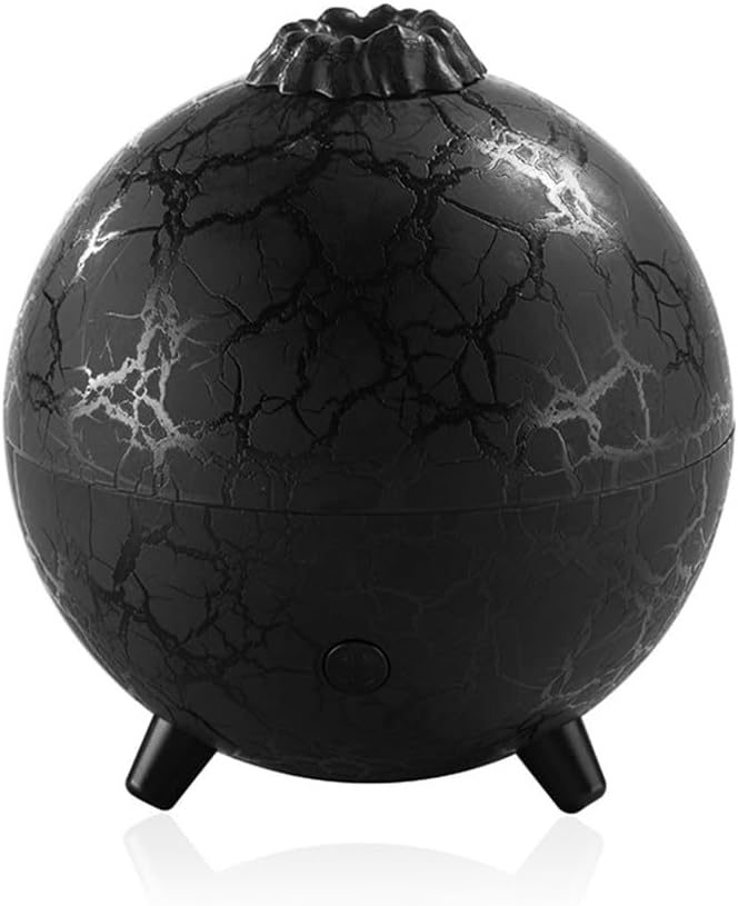 Essential Oil Diffuser, Air Humidifier 200ML Aromatherapy Diffuser With 7 Colour LED Light Flame Effect Cool Mist Air Diffuser For Home Bedroom Office Use(Black with cracks)