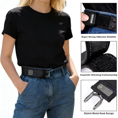 Image of Buckleless Belt for Men, Metal Hook Elastic Belt with Quick Adjustment, Ideal for Hiking and Outdoor Activities, Travel Friendly Compact Design