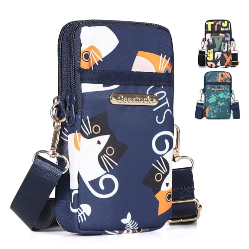 Geestock Cell Phone Purse Small Crossbody Shoulder Holsters Bags with Arm Bands Phone Key Pouch Holder for Running, Walking, Hiking & Biking (Blue Cats)