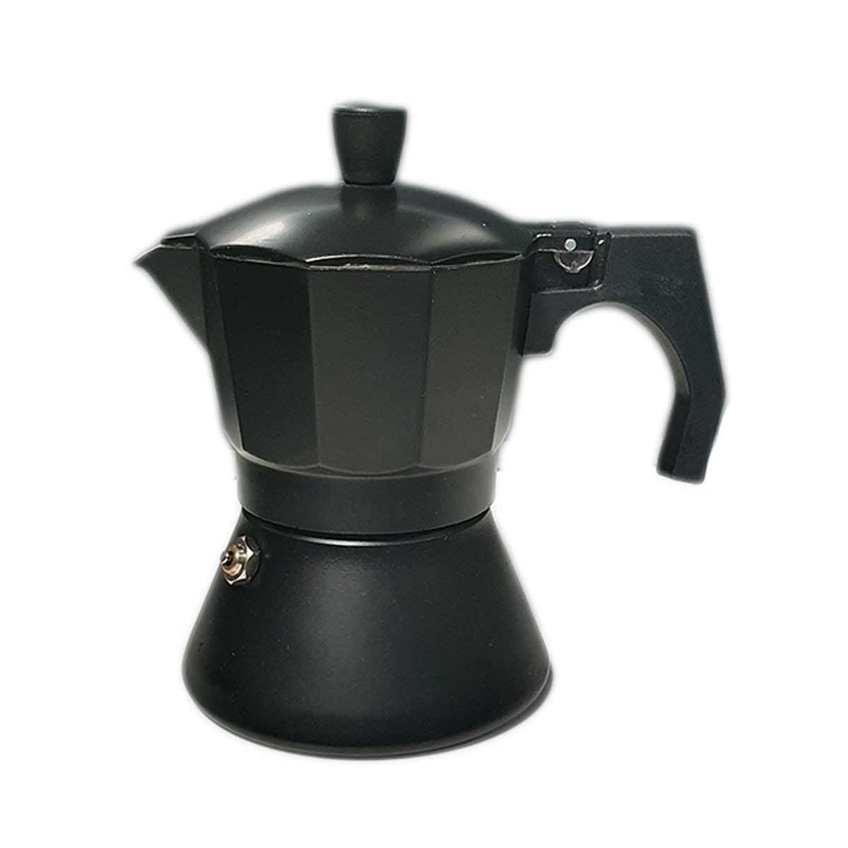 A2ZWORLD Moka Coffee Maker, Aluminum Non Slip and Heavy Duty, Black, 3 or 6 Cup Capacity (3 Cups)