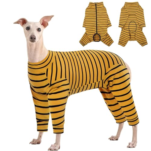 Kuoser Recovery Suit for Medium Dogs After Surgery, Long Sleeve Dog Surgery Recovery Suit, Dog Onesie for Abdominal Wounds Skin Disease, Yellow L L (Back Length: 16.9'') Yellow