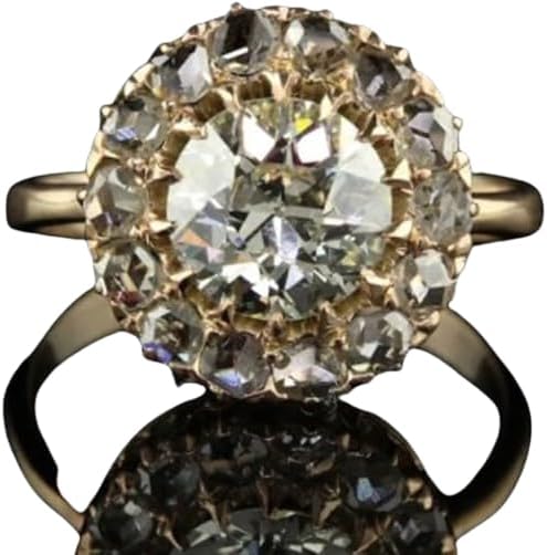 IshaanJewel 2 Ct Round Cut Diamond Vintage Style Cluster Halo Edwardian Engagement Ring For Women 14K Yellow Gold Plated Antique Art Deco Wedding Jewelry 925 Sterling Silver Handmade Proposal Ring