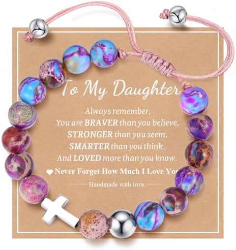 MEALGUET Cross Bracelet for Teenage Girls : Natural Emperor Stone Beads Bracelets Faith Christian Gifts Jewelry Catholic Religious Baptism Communion Stocking Stuffers for Teens Girl