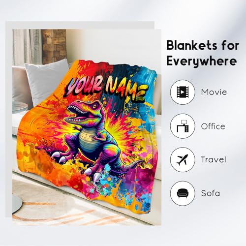 Dinosaur Blanket Custom Gifts - Personalized Blankets for Boys - Soft Flannel Throw for Couch, Bed - 4 Sizes