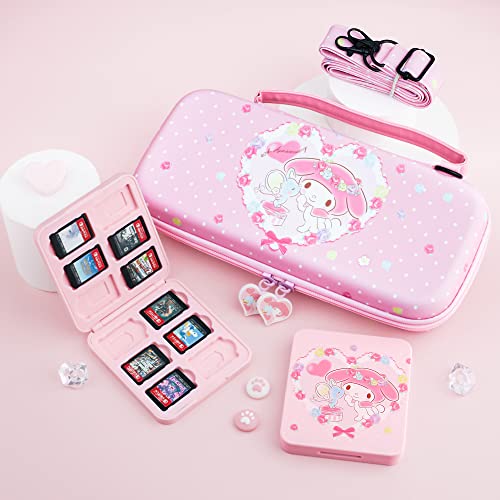 Fundiary Cute Carrying Case For Nintendo Switch And Switch Oled, Hard Portable Travel Case For Switch And Switch Oled, Case Accessories Bundle With Game Case And 2 Thumb Caps - Anime Bunny #TOP6