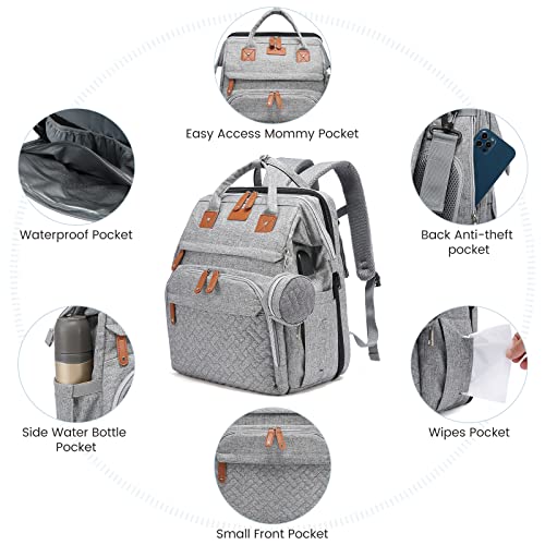 Repig Diaper Bag Backpack, Multifunction Baby Diaper Backpack With Changing Pad & Stroller Straps & Pacifier Case, Waterproof Travel Nappy Bags, Newborn Baby Essential, Large, Grey #TOP4