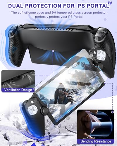 Image of FYOUNG Accessories Kit for PlayStation Portal, Carrying Case Bundle and Magnetic Portable Charger for PS5 Portal with Protective Case, 2 Screen Protectors, Wired Headphone, 8 Thumb Grips (Blue)