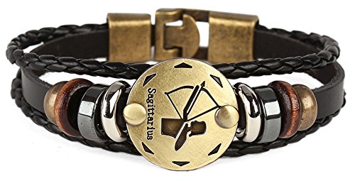 Hamoery Punk Alloy Leather Bracelet For Men Constellation Braided Rope Bracelet Bangle Wristband(Sagittarius) #TOP1