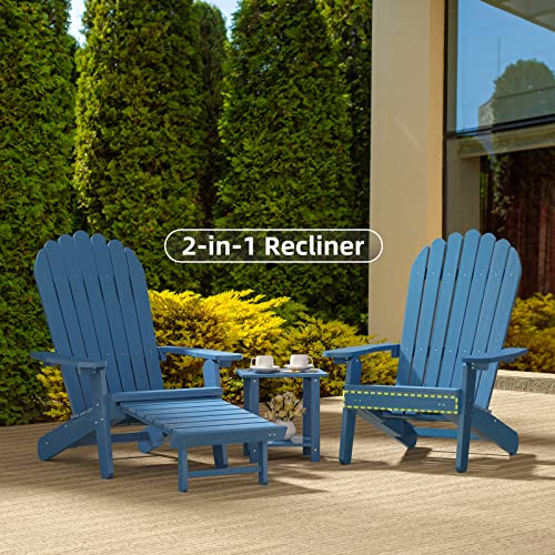 Dwvo Adirondack Chair, Weather Resistant Poly Resin Fire Pits Chair, Wood Grain Polystyrene Outdoor Chairs With Pullout Footrest For Patio Pool Deck Lawn And Garden, Navy Blue #TOP7