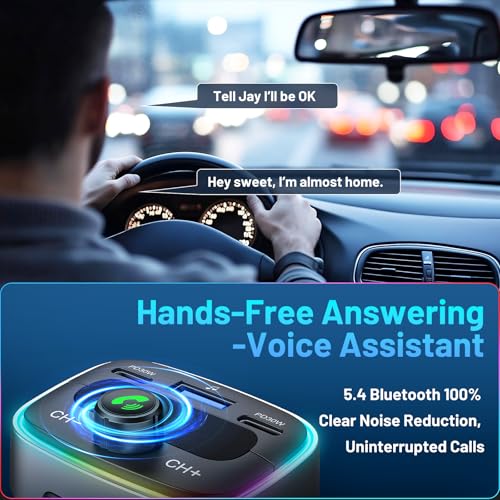 Bluetooth 5.4 Car Adapter 60W Charging FM Transmitter