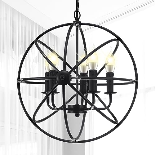 Ridgeyard Black Farmhouse Chandelier Metal Orb Cage Chandelier 5 Lights Industrial Retro Pendant Globe Ceiling Light Fixture Hanging Lamp For Dinning Room Kitchen Island Living Room Bedroom #TOP16